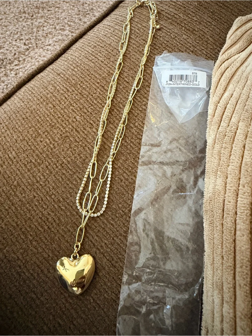 Uncommon James Gold Heart Pendant Layered Necklace with Beige Pouch